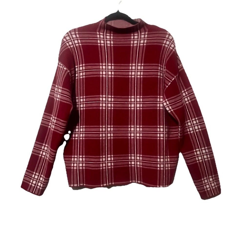 Tahari Women's Mock Neck Long Sleeve Red Plaid  Christmas Sweater Size‎ L